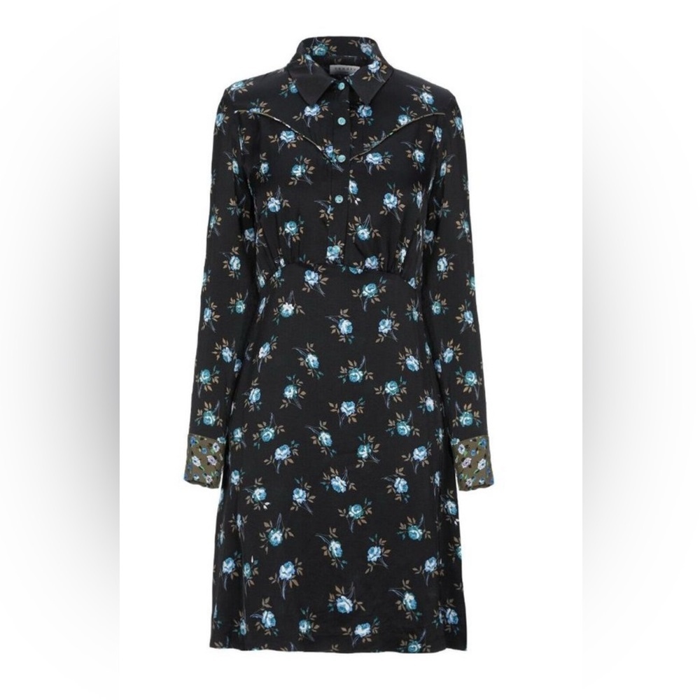 Sandro Paris Black Floral Button-Front Satin Dress- Size 38 (US 6) 100% Viscose - Picture 3 of 14